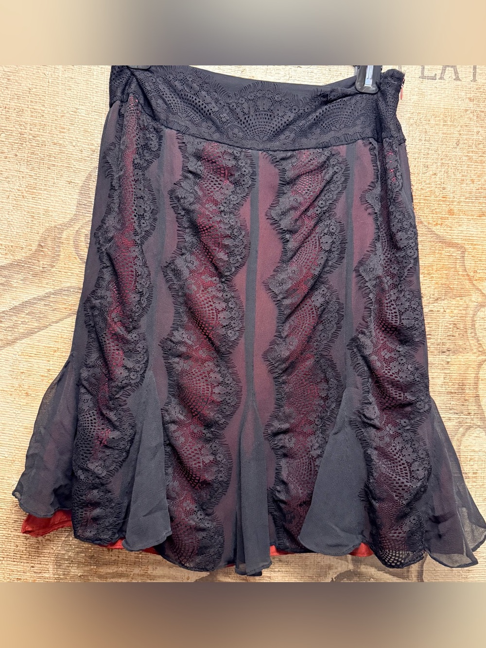 Alfani Petite Silk Lace Skirt 8P Black Red Lined Whimsigoth Gothic Y2K